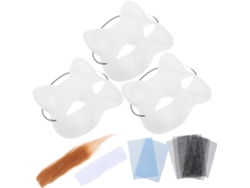 Máscara De Gato Branco Decorada, Máscara De Pvc Com Feltro, Acessório De Fantasia Diy Para Festas