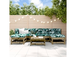 Conjunto de jardín de 7 piezas con cojines en pino impregnado, Dkd Home Decor