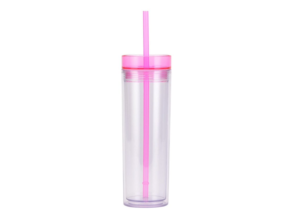 Vaso transparente doble capa de 450ml con pajita y tapa de color TRUYUETY