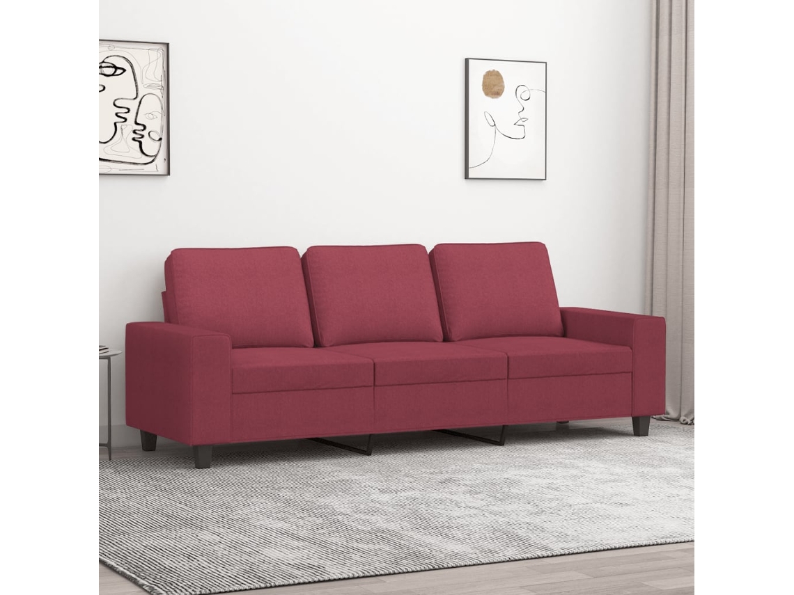 Sofá De 3 Plazas De Tela Rojo Tinto 180 Cm
