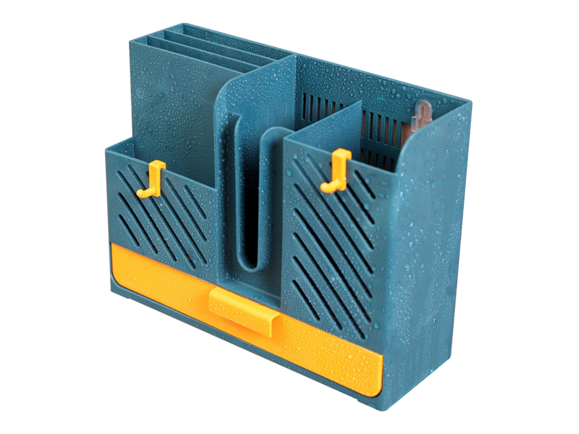 Soporte De Plástico Para Utensilios De Cocina, De Montaje En Pared, Con Drenaje, Organizador Para Palillos De Dientes, Cucharas Y Cuchillos - Azul