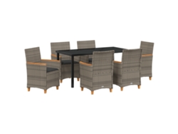 Conjunto de comedor de jardín Vidaxl de 7 plazas con cojines de ratán gris