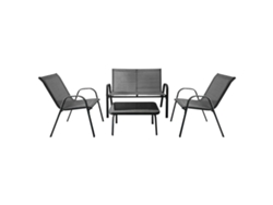 Conjunto De Jardim 4 Peças Com Cadeiras Em Tecido E Mesa De Vidro - Estrutura De Metal