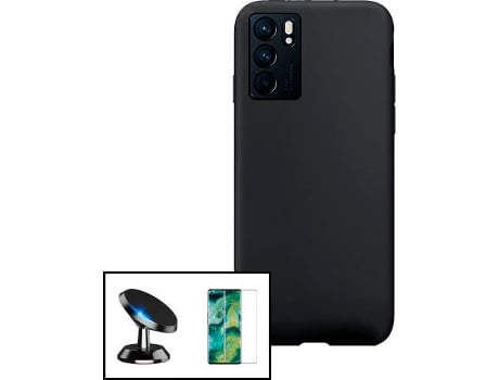 Carcasa + Protector + Soporte Magnético Oppo Reno6 Pro 5G PHONECARE Silicona Líquida Negro