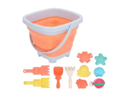 Juego De Arena Infantil Con Moldes, Rastrillos Y Pala De Playa - Cubo Plegable Naranja