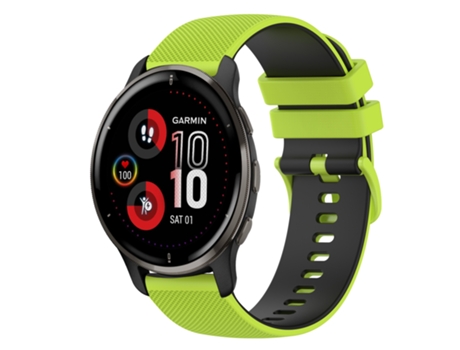 Correa de reloj inteligente para Garmin Venu 2 Plus Correa de reloj de silicona a cuadros de dos colores de 20 mm (verde lima + negro)
