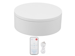 Base giratoria automática blanca con control remoto, capacidad de carga de 3 kg, 13 cm de diámetro para productos.