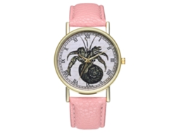 Reloj De Pulsera De Moda Para Mujer En Piel Sintética Con Esfera Redonda Grande, Números Romanos Y Cuarzo Rosa.
