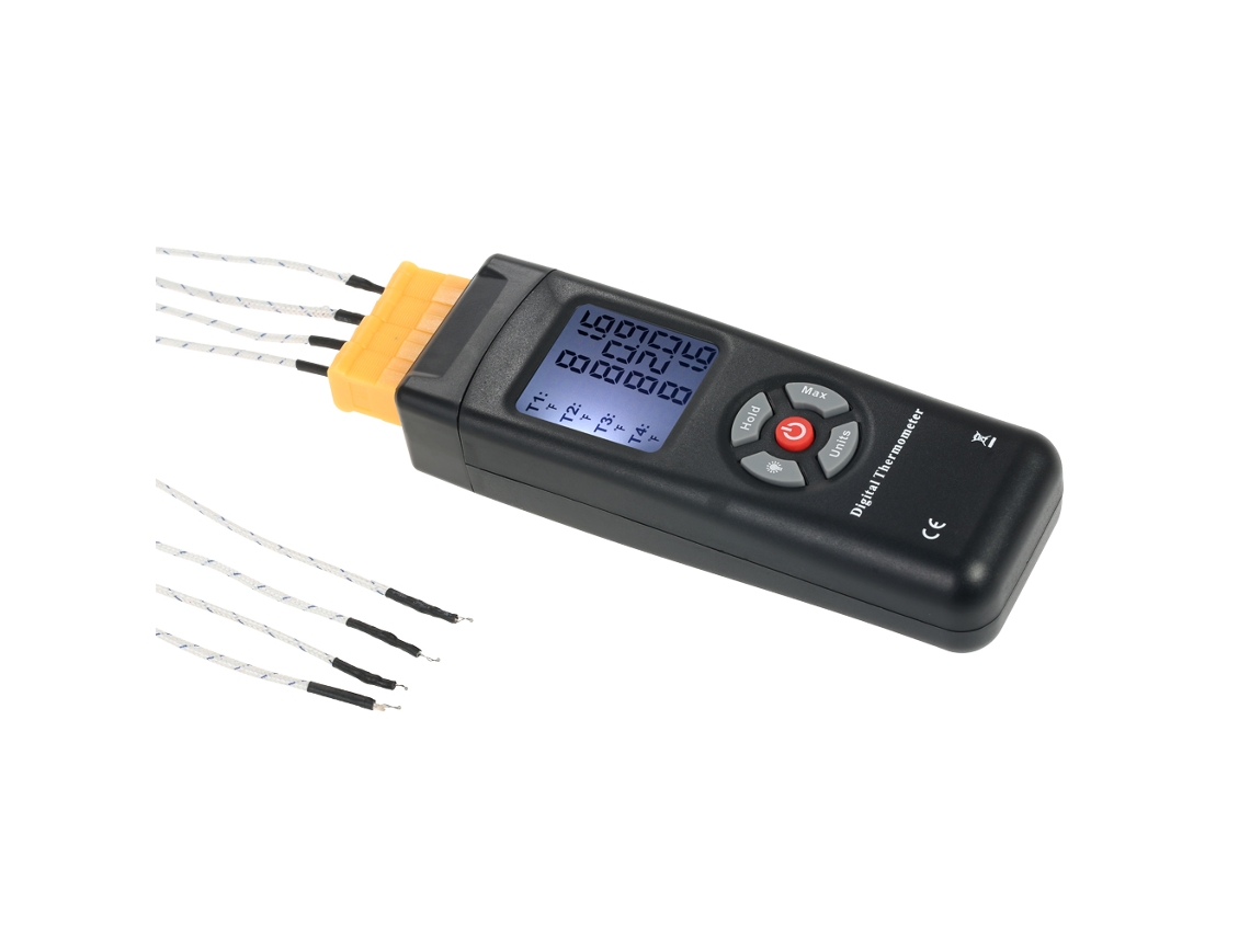 Termómetro Digital Lcd De 4 Canales Con Sonda Termopar Tipo K -50~1350°c Función De Retención De Datos