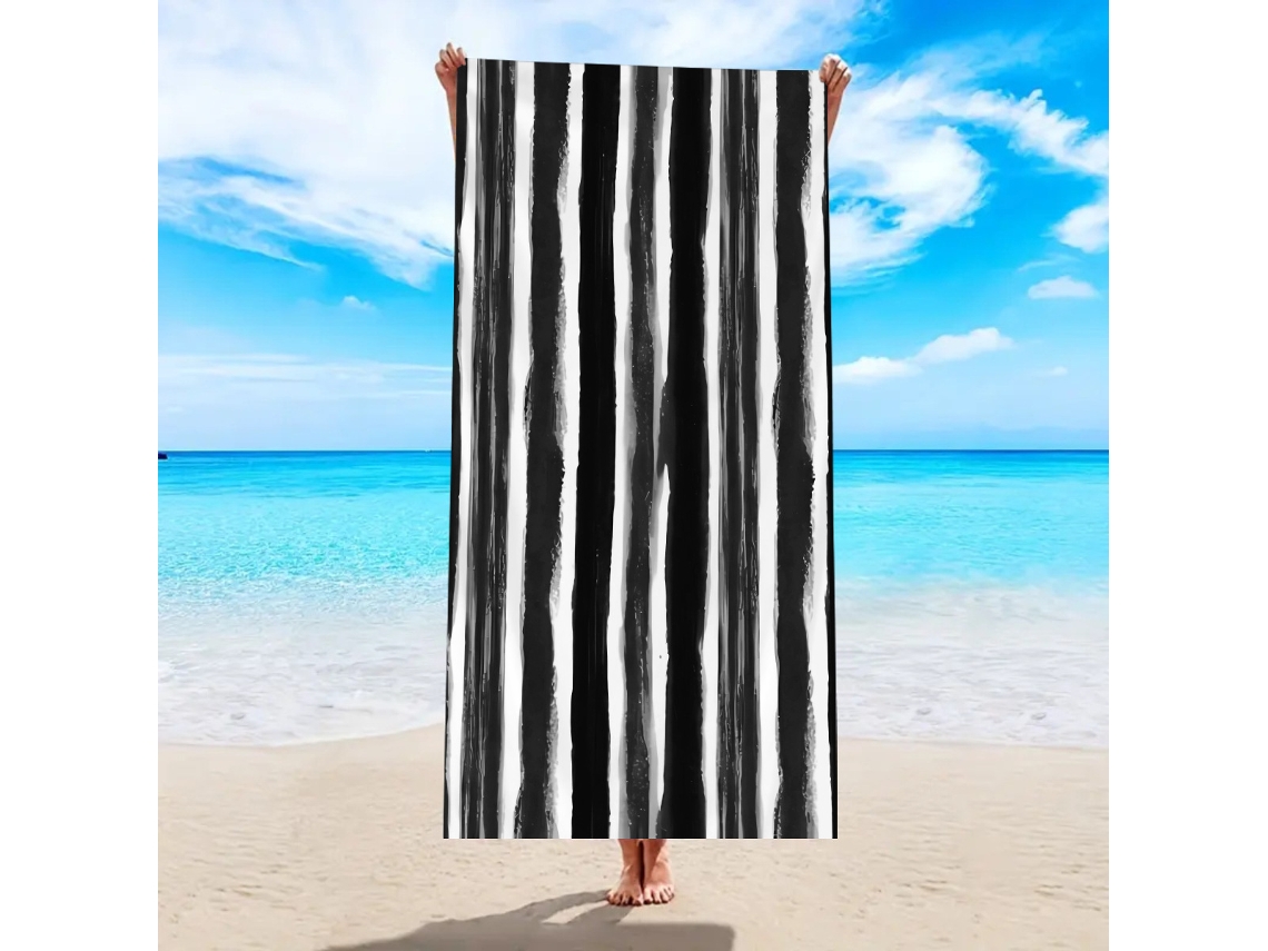 Toalla de playa de microfibra a rayas Yuysan, de alta absorción y secado rápido, 150 x 75 cm, modelo ST206, color negro.