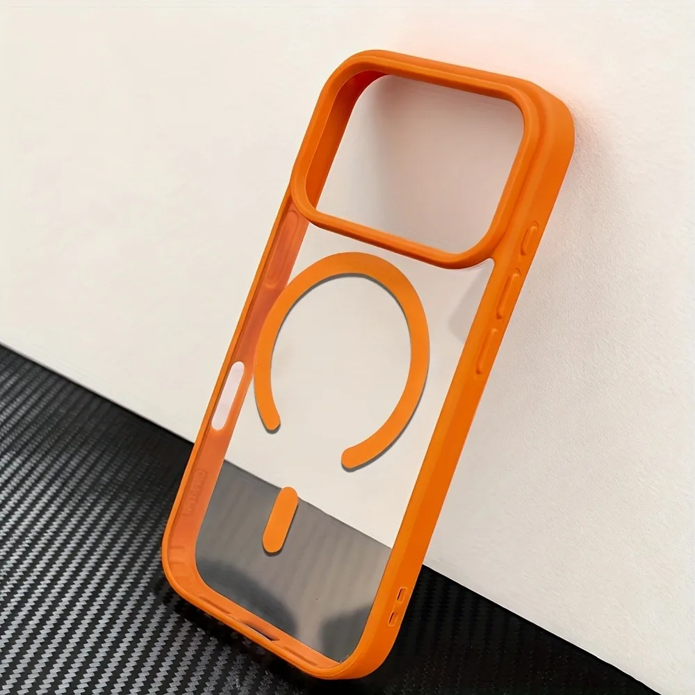 (hola Iphone 12 Naranja) Funda Magnética Transparente Magsafe Para Iphone, Compatible Con Carga Inalámbrica.