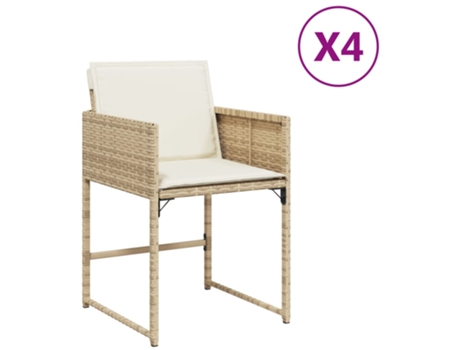 Conjunto 4 Silla De Jardín VIDAXL Beige Poli Ratán