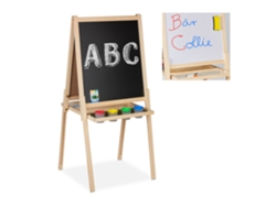 Relaxdays Pizarra Infantil 2 En 1 Para Dibujar Con Tiza Y Con Magneto, Altura Ajustable, Con Accesorios, Madera, Natural
