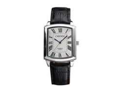 Reloj De Pulsera De Cuarzo Casual Impermeable De Pu Fashionable Rectangular Para Hombre (blanco)