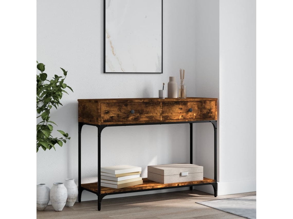 Mesa Consola | Mesa De Entrada | Mesa De Apoyo Madera De Ingeniería Roble Ahumado 100x34,5x75 Cm