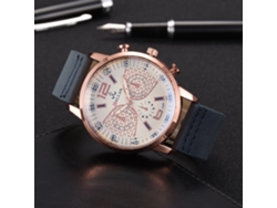 Reloj De Pulsera Casual Para Hombre Con Correa De Pu Y Caja De Oro Rosa (azul)