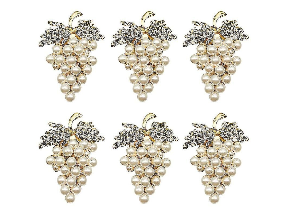 Juego De 6 Servilleteros Con Forma De Uva, Con Incrustaciones De Imitación De Diamantes Y Perlas.