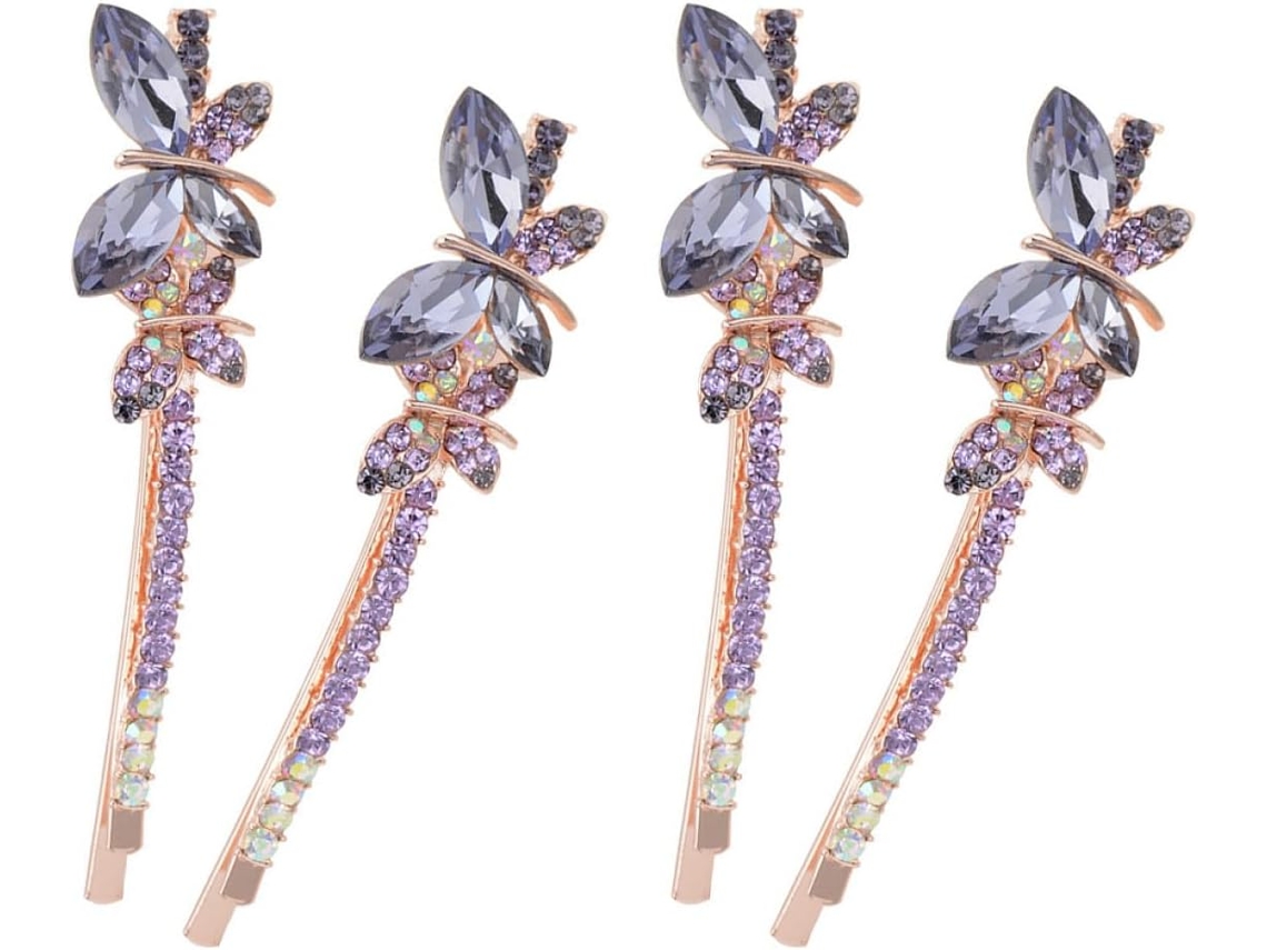 Presilhas De Cabelo Com Strass, Conjunto De 2 Pares, Fixação Firme Para Mulheres E