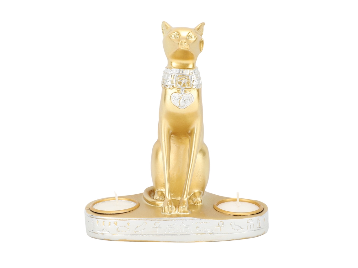Portavelas Baok, estatua de gato del antiguo Egipto, decoración creativa hecha a mano en oro, figura egipcia.