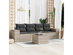 Juego de 5 piezas. Sofás de jardín con cojines de mimbre gris claro Lovely Home