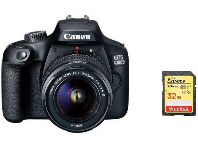 Kit Cámara Réflex CANON EOS 4000D EF-S 18-55 MM F3.5-5.6 III + 32 GB SD