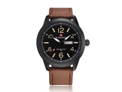 Reloj De Cuarzo Para Hombre, De Nailon, Resistente Al Agua Y Con Calendario (caja Negra, Letras Color Caqui).