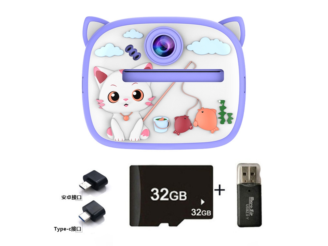 Siurn Hd 1080p Cámara Instantánea Gatito Morado32glector De Tarjetasotg