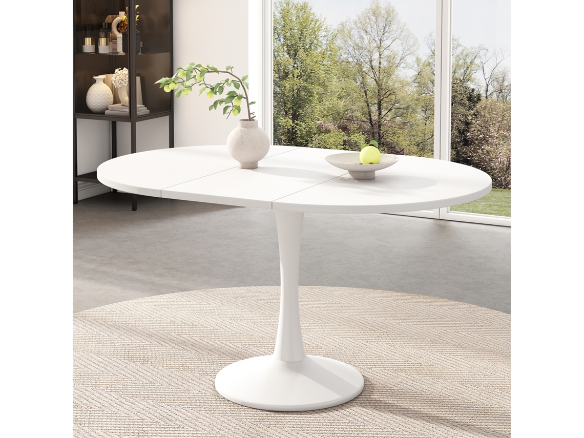 Mesa Oval Extensible Blanca, Mesa De Comedor Y Café De Estilo Moderno Y Sencillo Para El Hogar Moderno