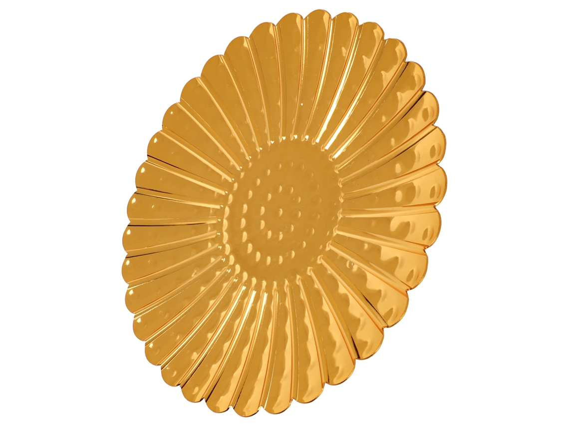 Elegante Bandeja Dorada De Acero Inoxidable Para Servir Frutas, Ideal Para Mesa, Cocina, Buffet O Bar.