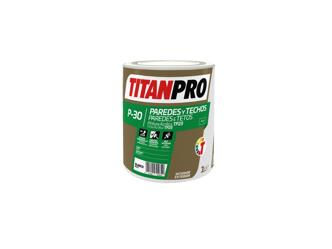 Titanpro Pintura Acrílica P-30 Blanca Mate 1L TITAN