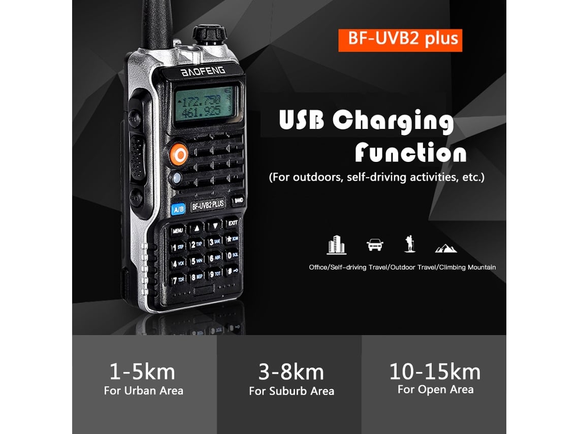 Radio Walkie-talkie Baofeng Bf-uvb2 Plus De Doble Banda Con Pantalla Lcd, 128 Canales, Batería De 4800 Mah Y Enchufe Estadounidense.