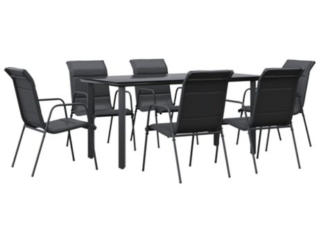 Conjunto 7 de comedor para jardín VIDAXL acero y textilene negro