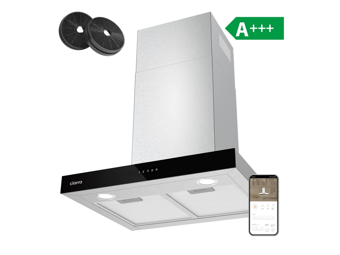 Campana Extractor De Pared Ciarra 60cm 650m³/h Función Boost Control Táctil/app Recirculación Con Filtros De Carbón (2 Piezas) Inox Cbcs6102
