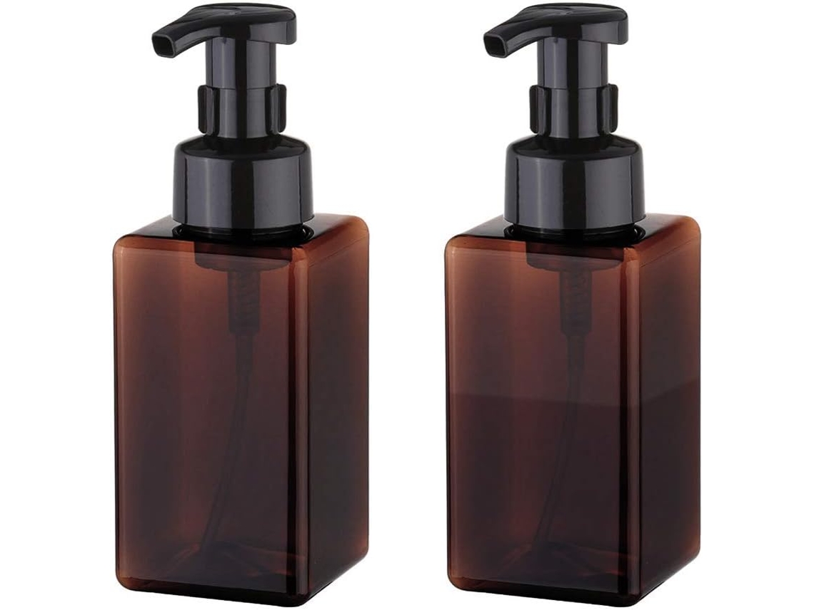 Botella plástico reutilizable con dosificador 450 ml, válida para jabón líquido, champú y gel ducha, pack 2 unidades