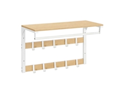 Relaxdays Perchero De Pared 3 En 1, 10 Ganchos, Barra Para Ropa, Repisa Para Sombreros, 42 X 65 X 30 Cm, Natural/blanco