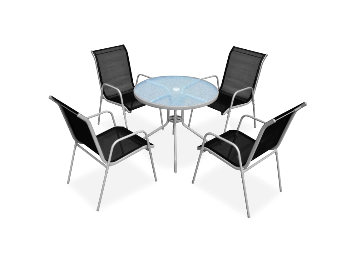 Conjunto de comedor de jardín DKD Home Decor de 5 piezas, 80 x 71 cm, acero, negro/gris