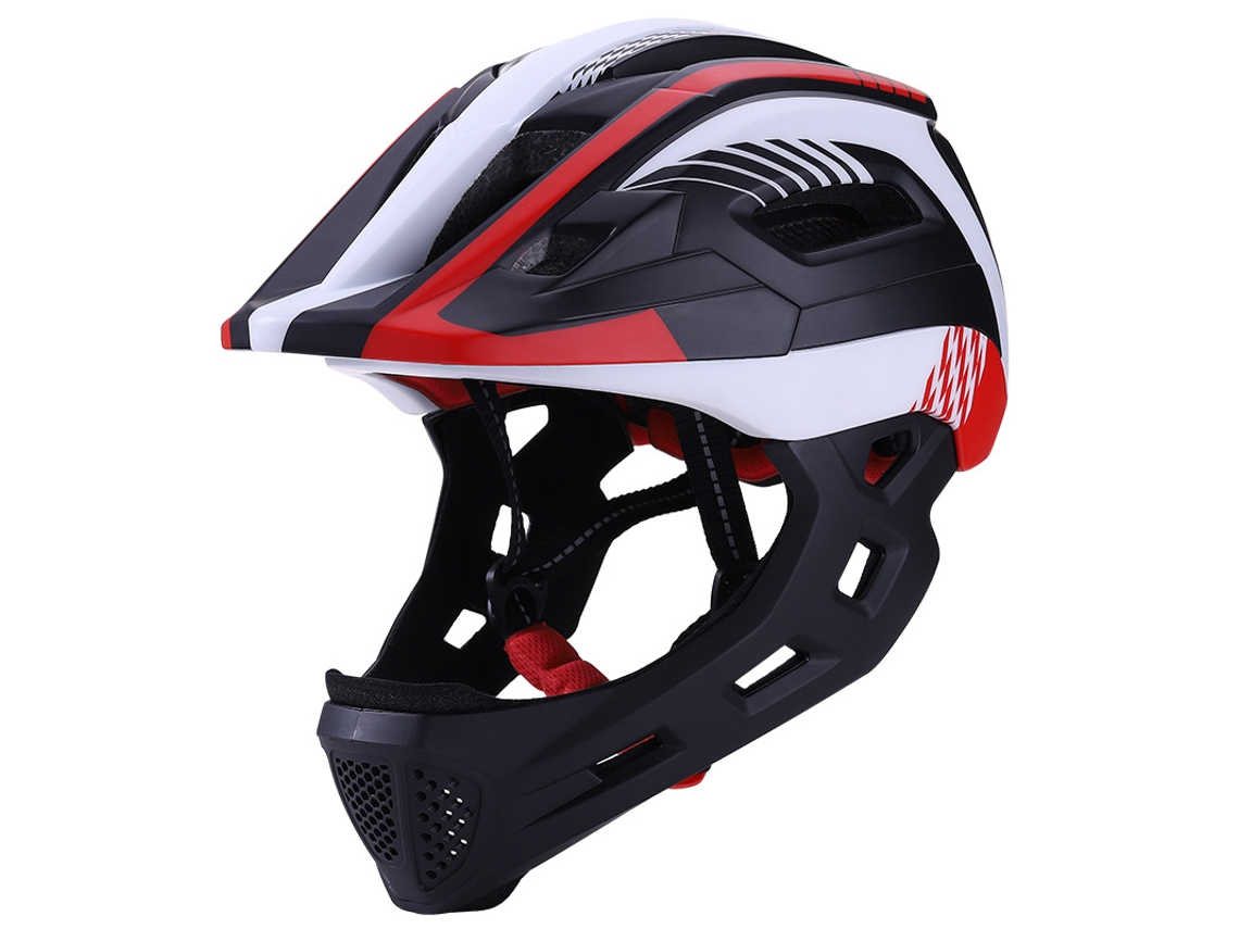 Casco Infantil De Bicicleta (negro, Rojo Y Blanco) Con Mentonera Desmontable