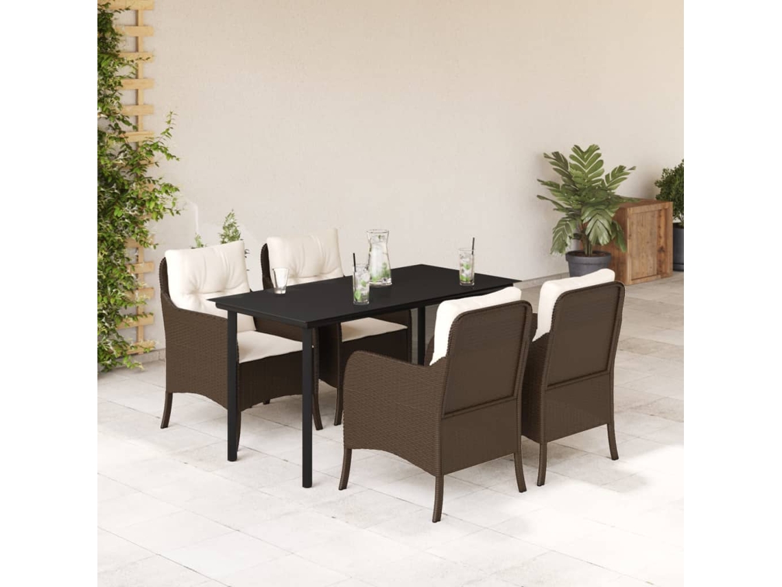 Juego de comedor de jardín con cojines de mimbre marrón, Dkd Home Decor