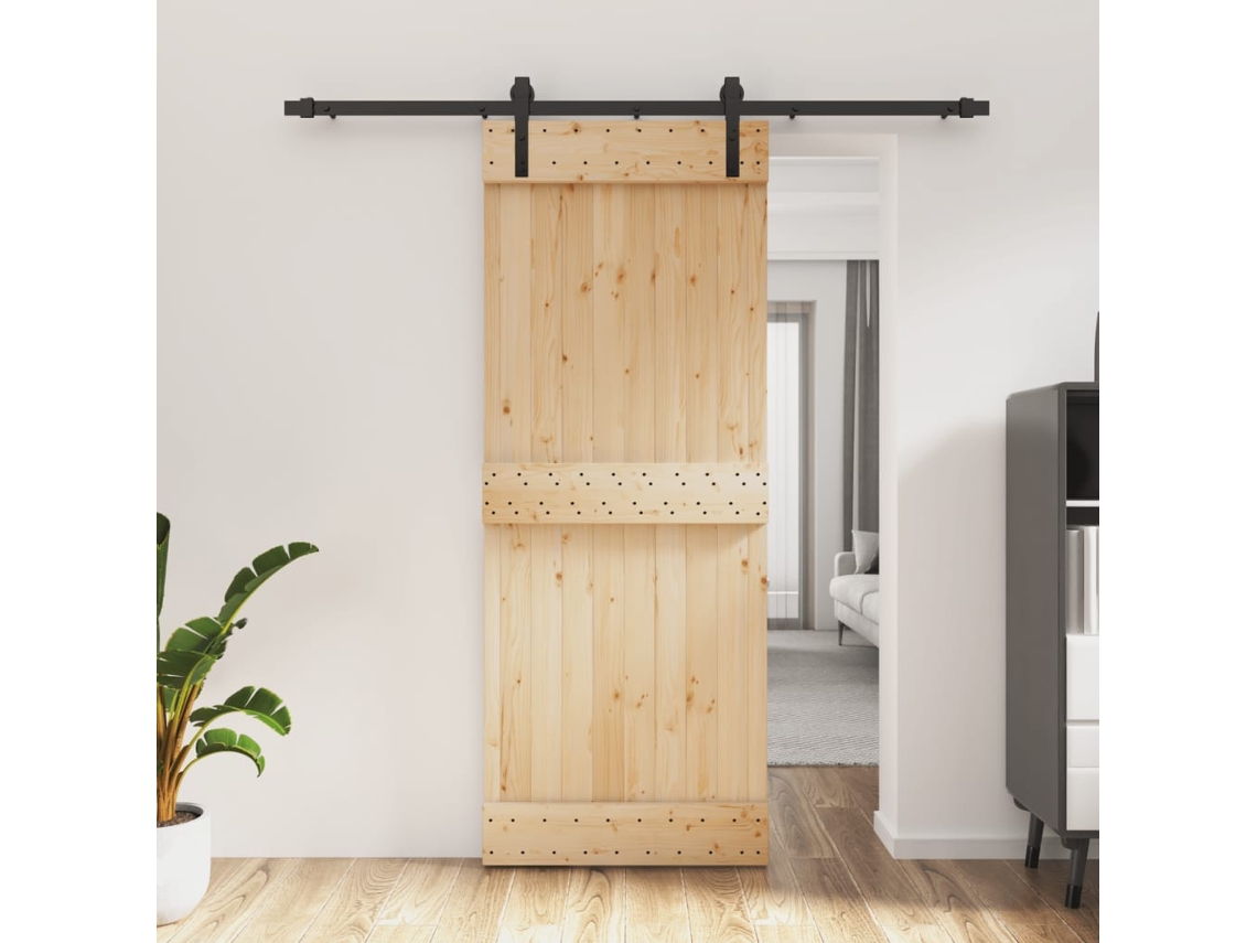 Puerta corrediza | Puerta corredera con herrajes 80x210 cm madera maciza de pino Wsd315018 Lovely Home