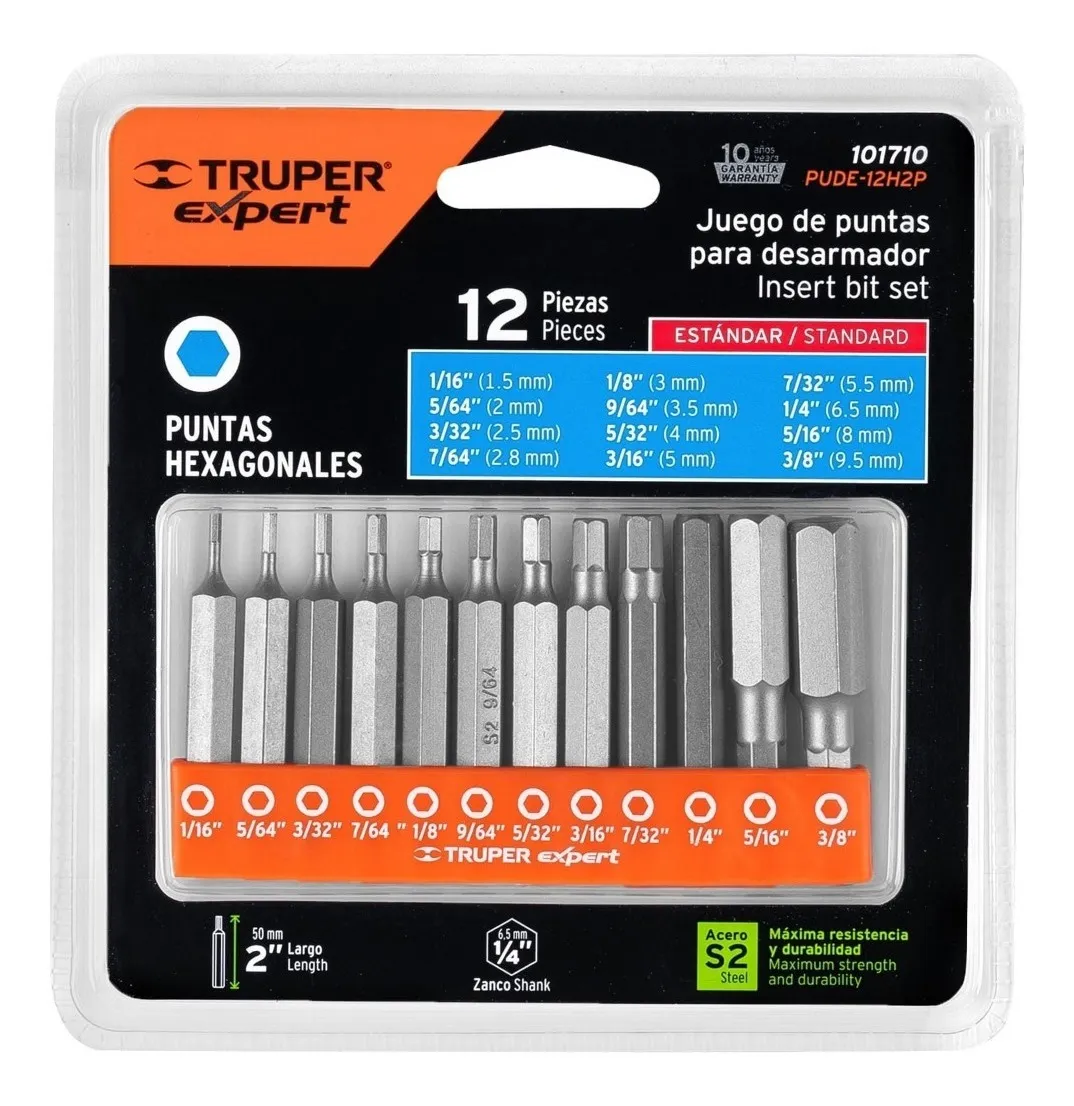 Conjunto De 12 Bits Sextavados Padrão, 2 De Comprimento, Truper 101710vayotoy