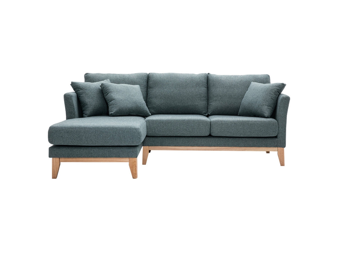 Sofá Chaise Longue a La Izquierda Nórdico Desenfundable Verde Grisáceo Y Madera Clara 3-4 Plazas Oslo MILIBOO