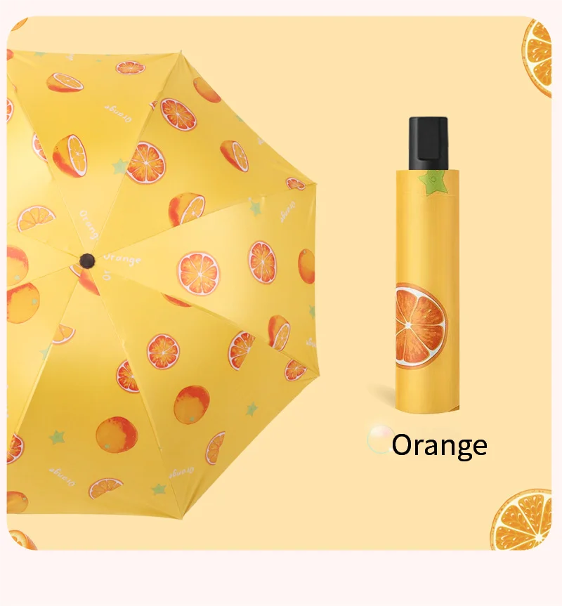 Paraguas Hecho A Mano Con Estampado De Frutas (pomelo Rojo 8k), Plegable, Negro, De Doble Uso, Para Sol Y Lluvia.
