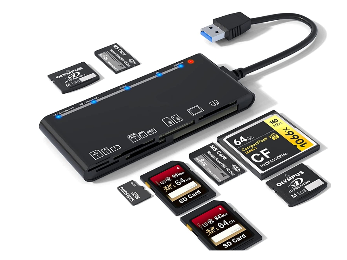 Lector de tarjetas SD USB 3.0, Lector de tarjetas Micro SD 7 en 1 Adaptador de lector de tarjetas de memoria para CF, SD, XD, MS, TF, Micro SD, SDHC, BISBISOUS