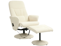 Sillón de masaje con reposapiés, 10 modos de vibración, piel sintética, 76x81x105 cm, color crema.