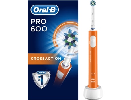 Cepillo Oralb Pro 600 crossaction naranja action orange movimiento 3d indicador batería dientes con mango recargable tecnología braun y 1 cabezal recambio pro600