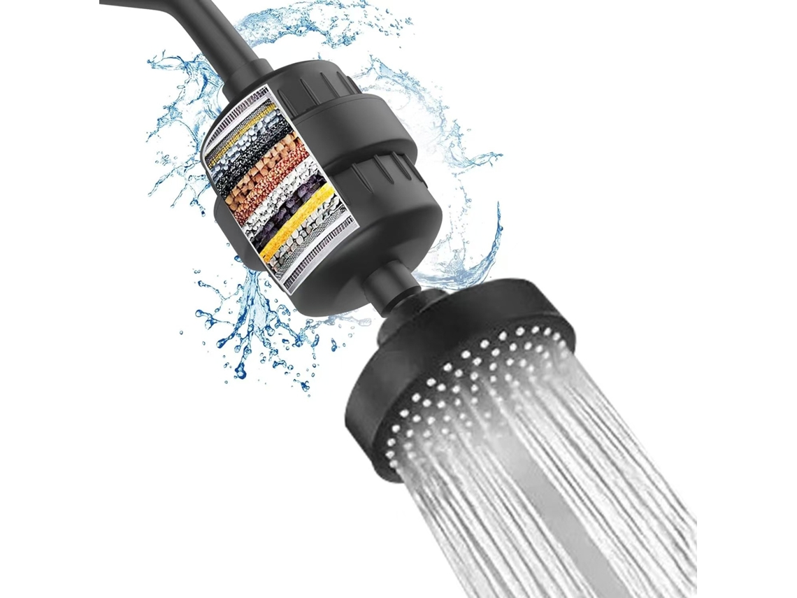 Cabezal de ducha con filtro de 15 etapas para agua dura que elimina eficazmente impurezas y metales pesados (negro) Cuich