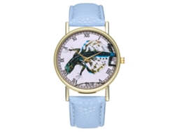 Reloj Unisex Informal De Cuarzo Con Forma De Lagarto Volador Y Correa De Cuero Azul Claro.