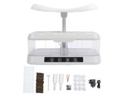 Sistema de cultivo hidropónico con 12 módulos, luz LED y enchufe británico.