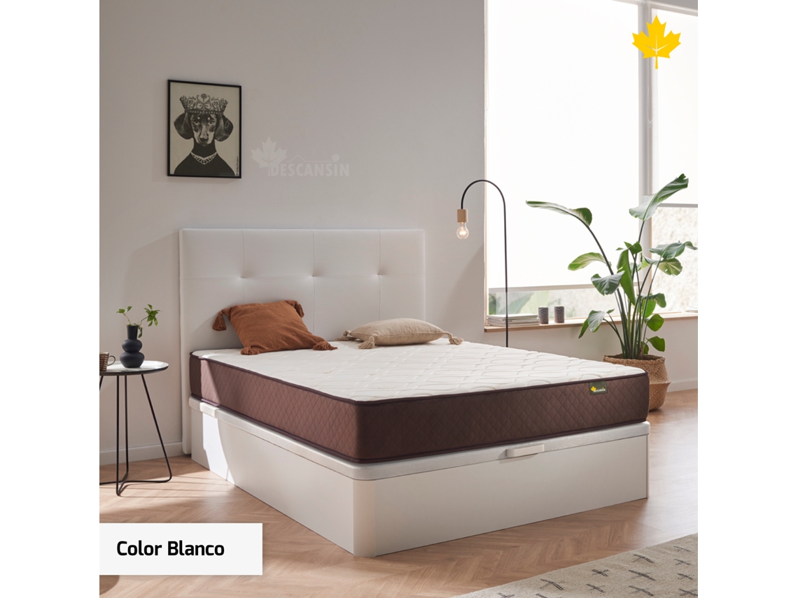 Pack Colchón y Cabecero y Canape Abatible DESCANSIN Maxima Comodidad y Gran Almacenaje (160 x 200 cm - Blanco)