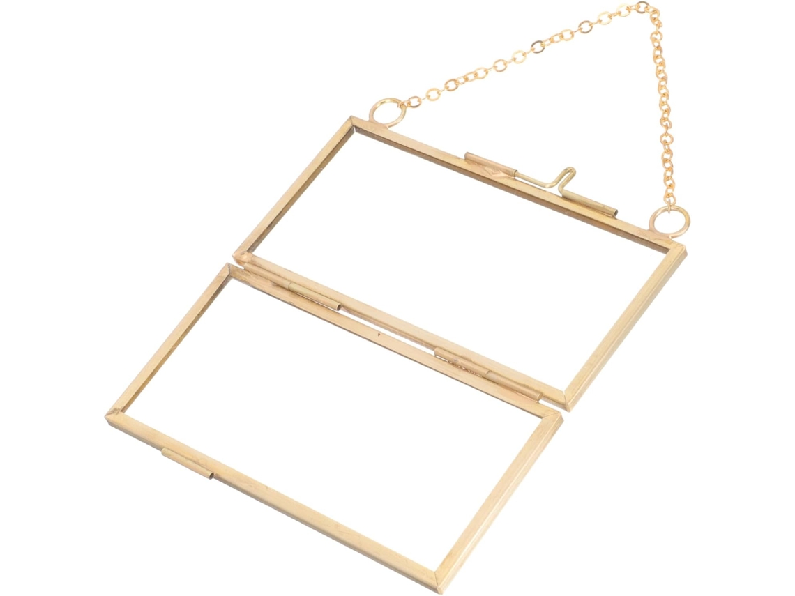 Marco horizontal de latón de 5x10 cm con doble cristal transparente. Ideal para fotos, flores secas, especímenes, decoración y estética. GOKOCO